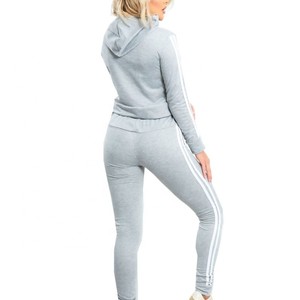 Custom Grey Jumper Set 100% Polyester Quick Dry Sportswear Sweat Suits For Women - Product Image 3