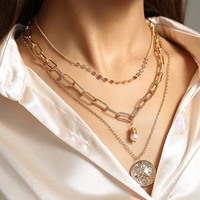 Collier 3 couches avec pendentif en or pour femme