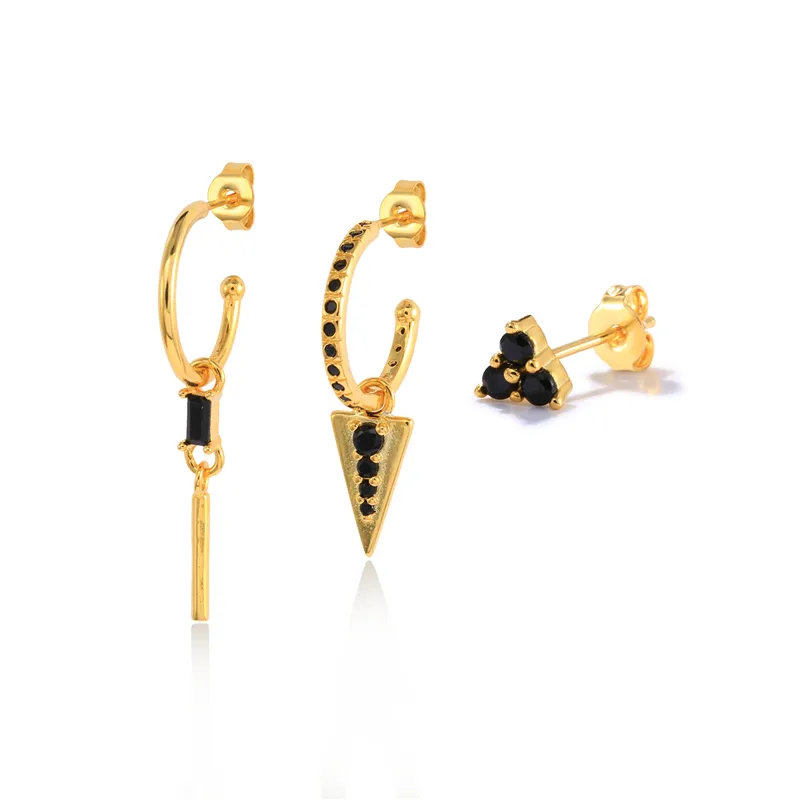 Fashion Jewelry 3pcs/set Color Diamond Stud Hoop Drop Earrings Set For Womenssel Earring Set
