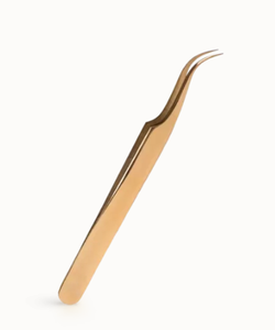 Pince à épiler professionnelle en or pour extensions de cils en acier inoxydable avec embouts incurvés et inclinés pour l'isolation du volume - Product Image 3