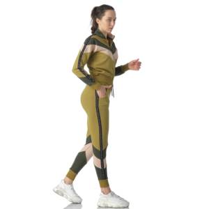 Top quality women custom color fabric stylish long sleeve zipper hoodie with track <b>pants</b> sweat suit set - Product Image 5