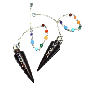 Buy Online Chakra Wood Long Cone Pendulums with Chakra Chain : Pendulums with Chakra Chain for Sale - Product Image 1