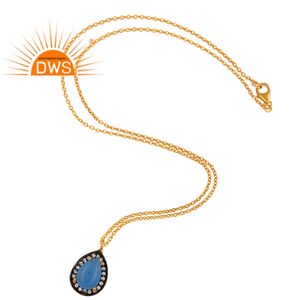 Collar de plata de ley chapada en oro de 18k, proveedor de joyería, diseño de pera, colgante de piedras preciosas de Calcedonia azul, venta al por mayor - Product Image 2