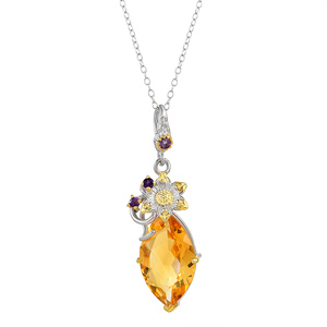 Collar de oro y amatista para mujer, colgante de plata de ley 925 con gemas, citrino, MARQUESA, joyería fina - Product Image 1