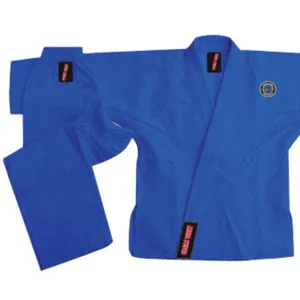 Trajes de judo de algodón azul 100% GI 350 gramos con cinturón blanco Desgaste de artes marciales - Product Image 1