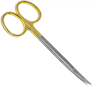 Tungsten Carbide Iris Curved 4 1/2 Inches Ideal for Medical, School, Sports, Hobby and Taxidermy Golden Handle Iris Scissors