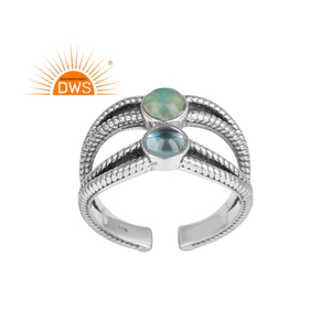 Oxidized Sterling <b>Silver</b> Natural Blue Topaz And Ethiopian <b>Opal</b> Gemstone Split Statement <b>Ring</b> Jewelry Manufacturer - Product Image 1