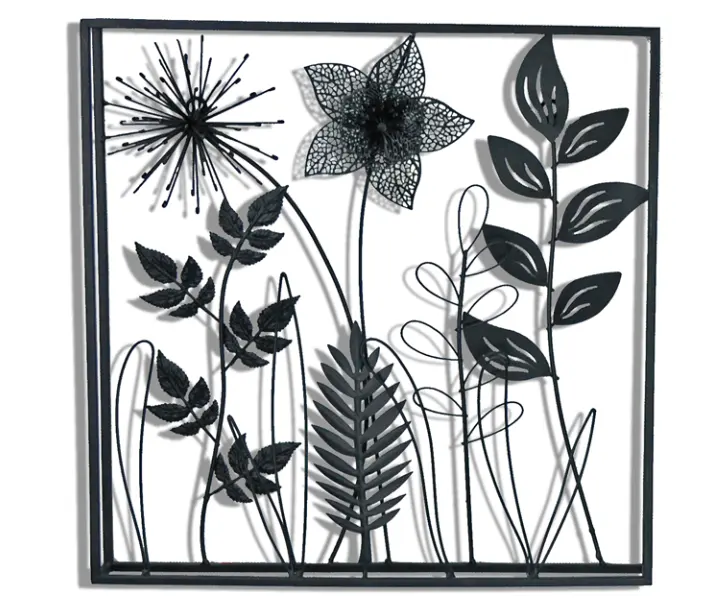 Siyah Metal çiçek şube yaprak duvar sanatı asma ev dekor