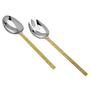 Set da portata per insalata con manico rotondo in ottone goffrato cucchiaio di legno riutilizzabile cucchiaio di latte in polvere per uso alimentare cucchiaio di legno piccolo