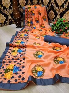 El último diseñador de saris de fiesta india para mujer, tela de rayón satinado, blusa Sari con estampado Digital, blusa japonesa Alphanumero, suave y cómoda - Product Image 4