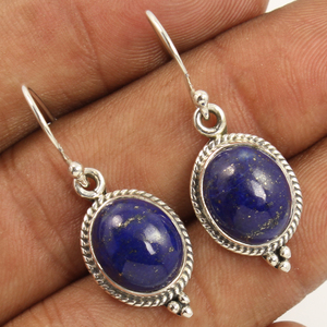 Boucles d'oreilles en pierre précieuse lapis-lazuli naturelle de haute qualité, fabriquées à la main en argent sterling 925, authentiques boucles d'oreilles pendantes en pierre bleue - Product Image 2