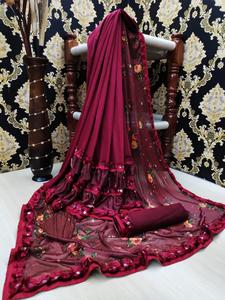 Dernier designer mariage Georgette soie fleur design sari wirh blouse meilleur prix prêt à porter pleine longueur facilement lavage en machine ethnique - Product Image 5