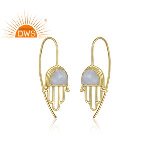 Hamas-pendientes largos de plata chapados en oro, diseño a mano, proveedor de joyería, pendientes de piedra lunar arcoíris encantadores, venta al por mayor - Product Image 2