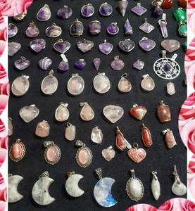 Gemas hexagonales de cuarzo rosa Natural, colgante de plata 925 - Product Image 3