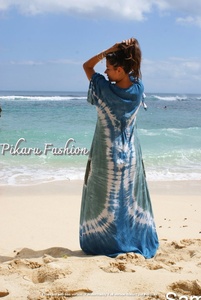 Wholesale Low Price Tie Dye V-Neck Designer <b>Three</b> Quarter Sleeve Fashion Elegant Casual Maxi Dress - Product Image 4