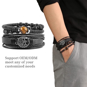 Bracelet en cuir véritable pour homme, Bracelet multicouches, pierre naturelle, perles <span class=keywords><strong>de</strong></span> lave, élastique, offre spéciale - Product Image 2