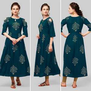 Dernier lot de vêtements quotidiens en coton crêpe long avec broderie Textile pour filles indiennes Kurti Readymade Best Value Wholesale Apparel - Product Image 5