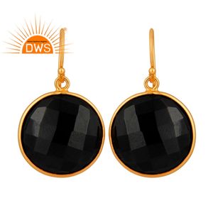 Boucle d'oreille pendante en onyx noir, argent 925 plaqué or jaune, fabricant de bijoux - Product Image 1