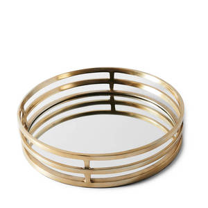 Plateau de service rond en acier doré et métal moderne de luxe pour la maison, hôtel, articles décoratifs de mariage - Product Image 2