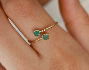 925 sterling silver Green Chalcedony gemstone <b>dainty</b> adjustable <b>Gold</b> Plated <b>Ring</b> - Product Image 2