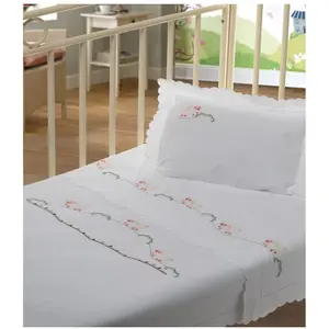 Juego de ropa de cama bordada para niños, edredón de oveja feliz bordada de alta calidad