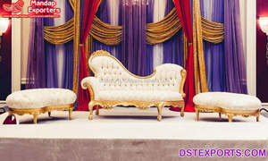 Maharaja Wedding Loveseat and Chairs Indian Wedding Bride Groom Sofa Set Maharani Wedding Gold Plated Sofa Set - Product Image 4