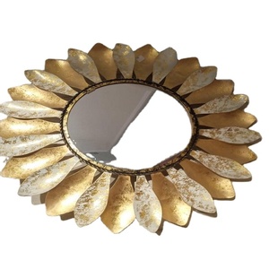 Grande décoration de maison en or et argent, cadeau de beauté, en forme de feuille, suspendue, cadre métallique, miroir mural décoratif - Product Image 1