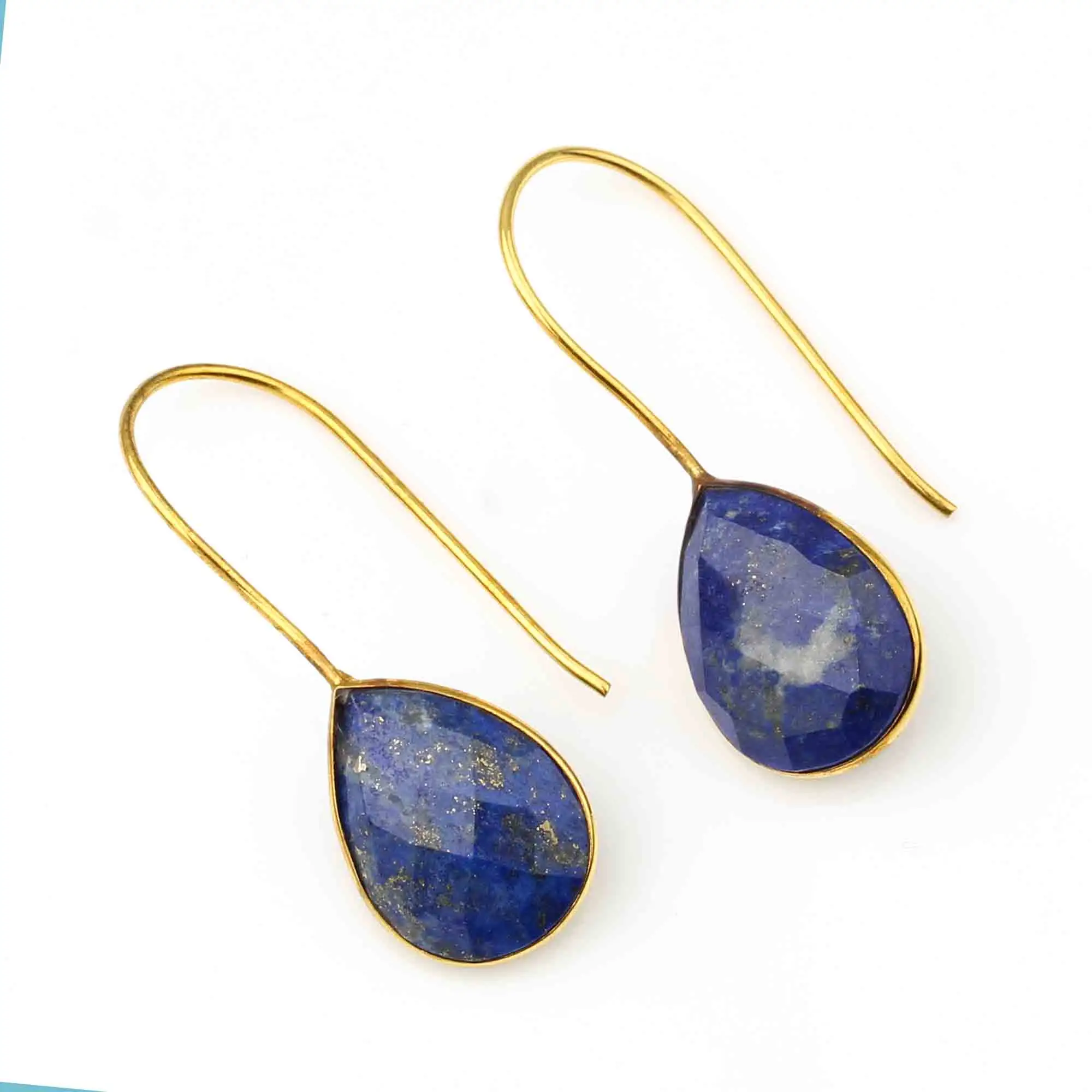 12x16mm Natural Lapis Lazuli Gemstone Jewelry 925 Silver 18k Gold Plated Boho Drop Dangle Everyday Minimalist Earring For Her