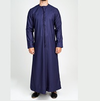 Thobe pour homme à manches longues en coton, longueur au sol, col montant, style modeste, couleur unie (blanc, noir, gris), style Moyen-Orient