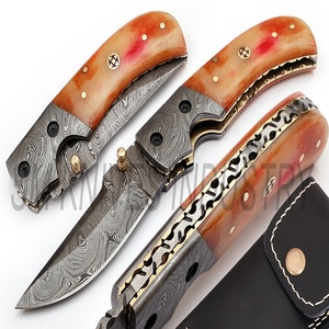 Navaja plegable de Damasco hecha a mano con funda de cuero (smk1231) - Product Image 2