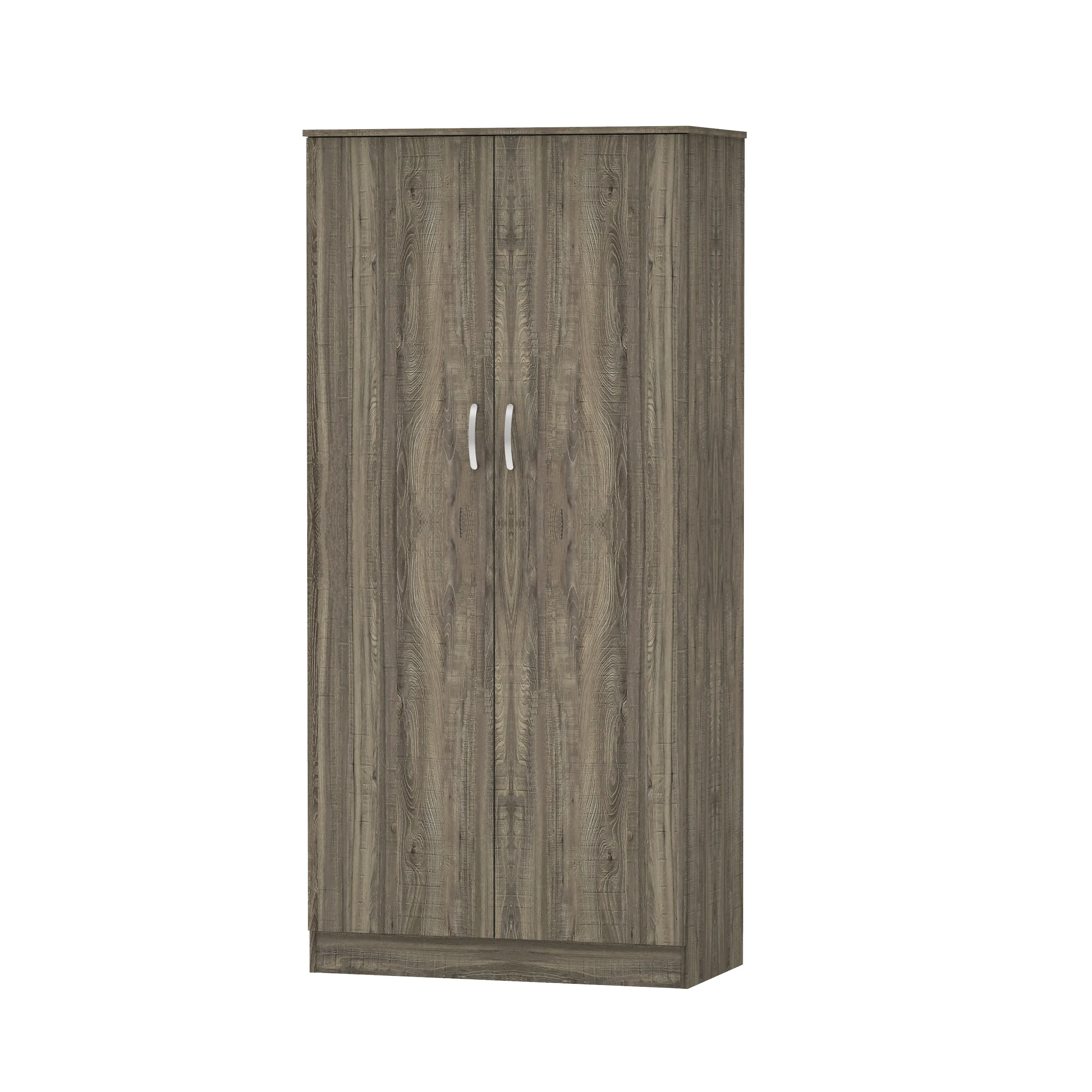 Famous Model 2 Door Clothes Wardrobe Hanging Area and 4 Shelves Wooden Cloth Storage Made in Malaysia 1292
