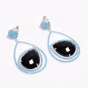 925ยอดเยี่ยมเงินสเตอร์ลิงสไตล์วินเทจไมโครปูสีฟ้าสีเขียวขุ่นสีดำนิลต่างหูห้อยของขวัญสำหรับแม่สำหรับความรัก - Product Image 2