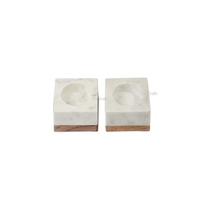 Set Of Two <b>Marble</b> And Wooden <b>Candle</b> Holder Handmade Square Shape <b>Candle</b> Holder For Home Hotel Decor - Product Image 1