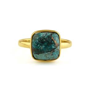 Custom Women's Classic Natural Cushion Cut Chrysocolla Copper 12mm <b>Sterling</b> <b>Silver</b> Eternity Vermeil Finger <b>Ring</b> for Parties - Product Image 2
