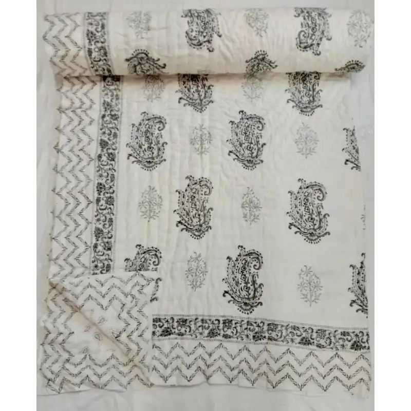 Indian Hand Stitched Kantha Trabalho Quilts Personalizado Preço De Atacado Floral Hand Block Print Algodão Macio King Size Consolador