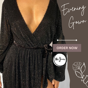 Vestido de noche de manga larga con cuentas negras de la mejor calidad con abertura alta y cuello en V - Product Image 3