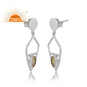 Party Wear 925 pendiente de gota de poste de plata fina para mujer bonitos pendientes de piedras preciosas de citrino Natural mayorista de joyería - Product Image 2