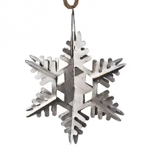 金属3D雪花装饰品: 圣诞树古董银叶挂饰