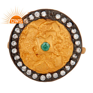 Anillo de cóctel de diseñador texturizado chapado en oro de 22K de Plata de Ley 925 hecho a mano, fabricante de joyas, Colección clásica - Product Image 1