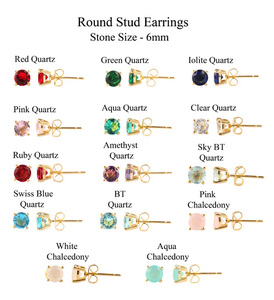 Trắng Chalcedony Stud bông tai thiết kế tối giản với vàng mạ prong thiết lập 6mm nhỏ Stud với kim Cương Ngọc Trai Giá cả hợp lý - Product Image 2