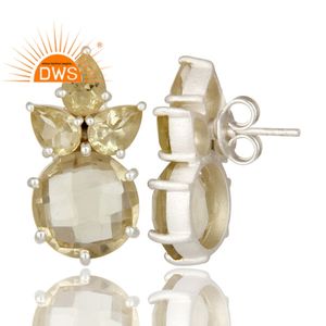 Boucles d'oreilles clous en argent massif 925, collection classique artisanale, fournisseur de bijoux, sertissage à griffes, pierres précieuses topaze citron - Product Image 3