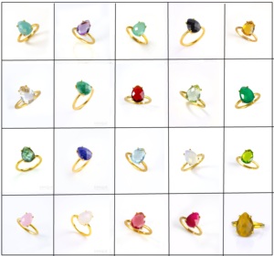 Onyx vert Tear Drop Gemstone Ring Prong Set avec Gold Vermeil Trendy Style pour la fête de fiançailles de mariage ou d'anniversaire - Product Image 3