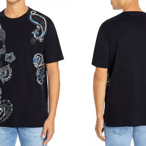 Camiseta negra bordada informal para niños y hombres, diseño personalizado, cuello redondo, estilo libre, a petición del cliente - Product Image 6