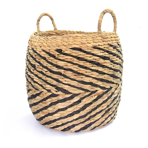 Striped Handmade Water Hyacinth & Straw Storage <b>Baskets</b> Handles Eco-Friendly Customized Color Multifunction Design Arteco Phu Hy - Product Image 1
