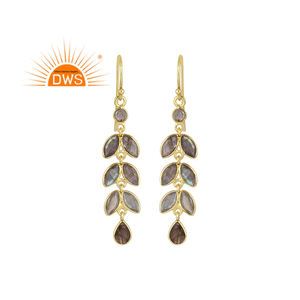 Pendientes de plata de ley 925 hechos a mano con forma de hoja de Gema labradorita Natural, para mujeres - Product Image 1