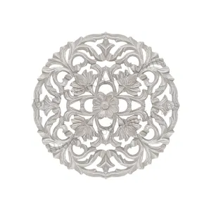 Elegante doppeltöne weiße und graue antike handgemachte MDF-Holz handgeschnitzte runde hölzerne Wandplatte für exquisite Haus- und Bürodekoration