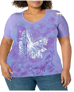 Camiseta de talla grande con cuello en V de manga corta para mujer, camiseta 60% de algodón 28% de poliéster 12% de rayón, ropa de baño importada a máquina de China - Product Image 2