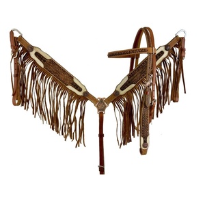 Cabeza occidental de cuero de vaca 100% de alta calidad, conjunto de cuello de pecho con flecos, fabricante al por mayor - Product Image 1