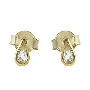 Pendientes minimalistas chapados en oro, plata de ley 925 con topacio blanco, pendientes de tuerca para mujer, pendientes de moda para boda. - Product Image 2