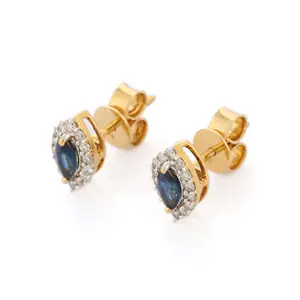 畅销产品天然蓝宝石和钻石宝石耳环耳钉18k纯黄金饰耳环女